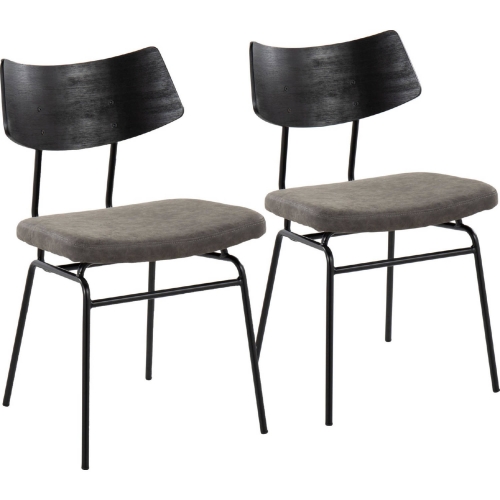 Walker Dining Chair in Black Wood, Black Metal & Dark Grey Leatherette (Set of 2)